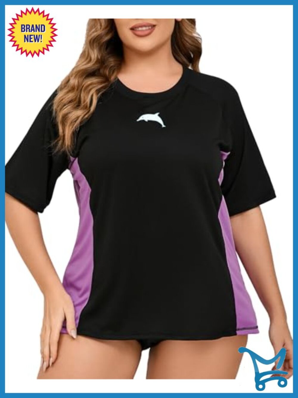 Plus Size Rash Guard Swim Shirt Built in Bra UPF 50+ Short Sleeve